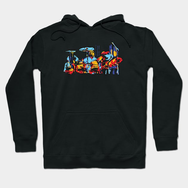 Colorful Drummer in Action Hoodie by jazzworldquest